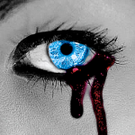 blue eye with bloody tear